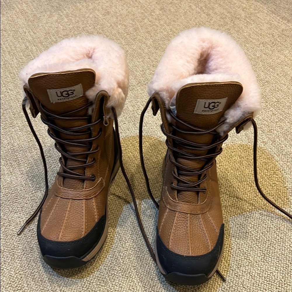 Never worn! UGG Brown Winter Rain Boots with Sheepskin Lining